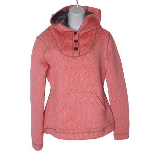Ojai Womens Hooded Pullover Sweatshirt Button Neck Kangaroo Pocket M Hyper‎ pink - Picture 1 of 7